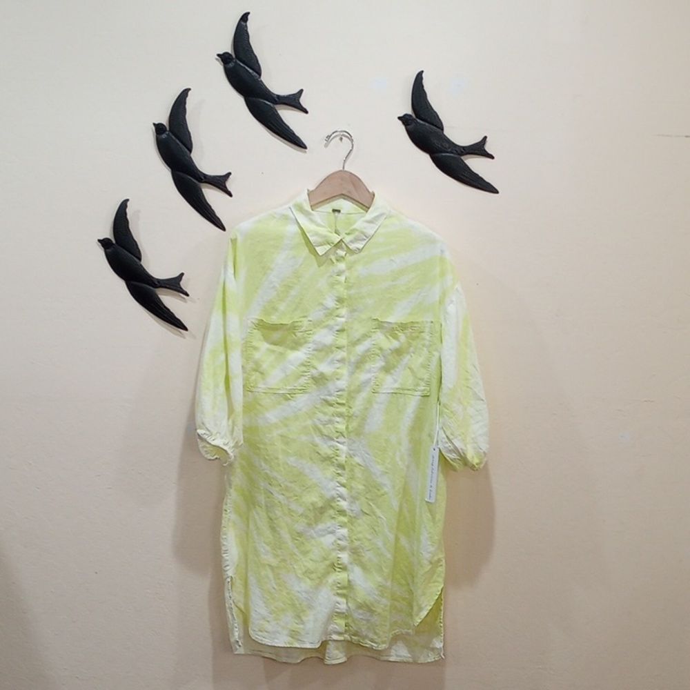 Young Fabulous and Broke Tie Dye Linen Blend Sand Dollar Shirt Dress, Size L - Picture 3 of 13